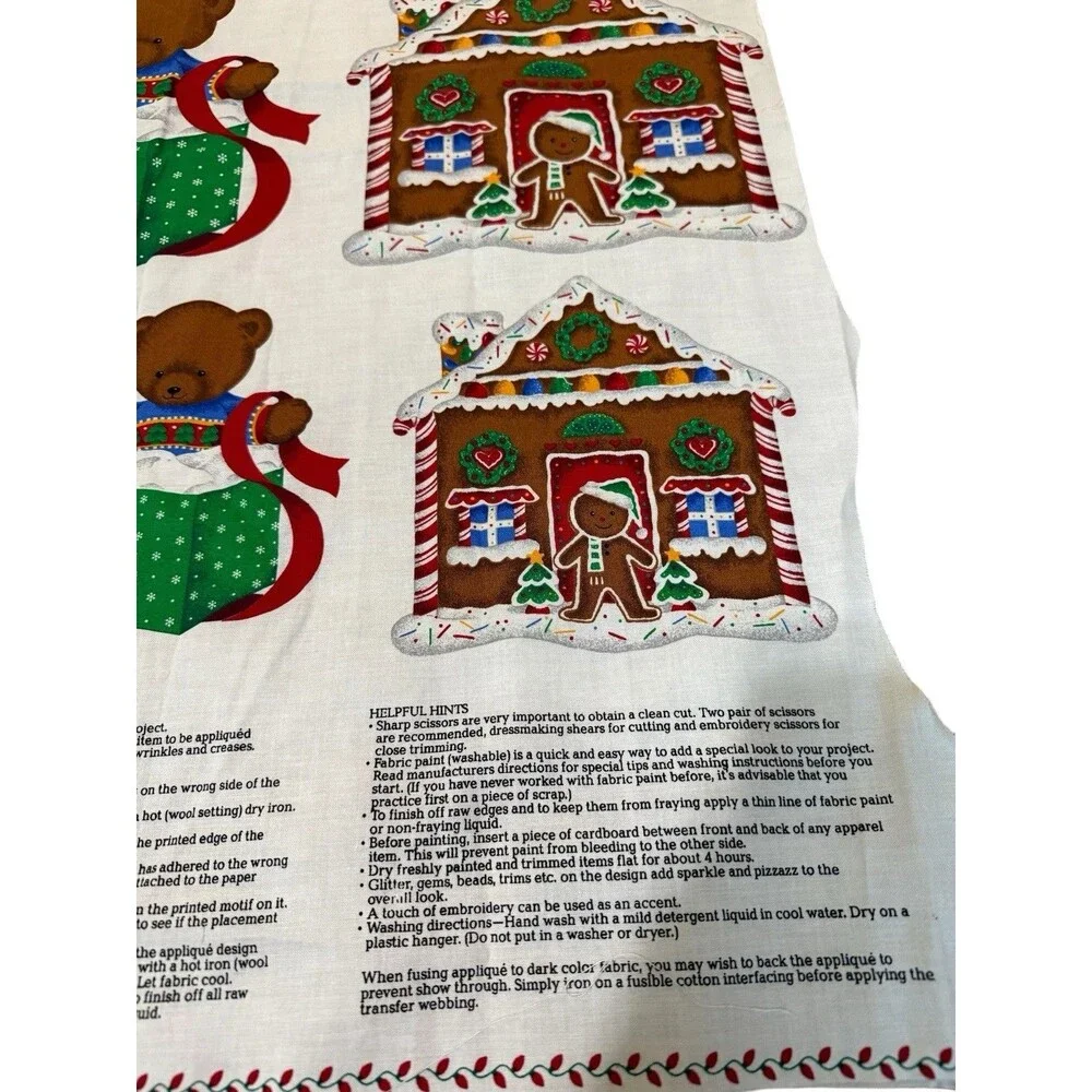 VIP Cranston Happy Holiday Appliques Christmas Fabric Panel Bear Gingerbread